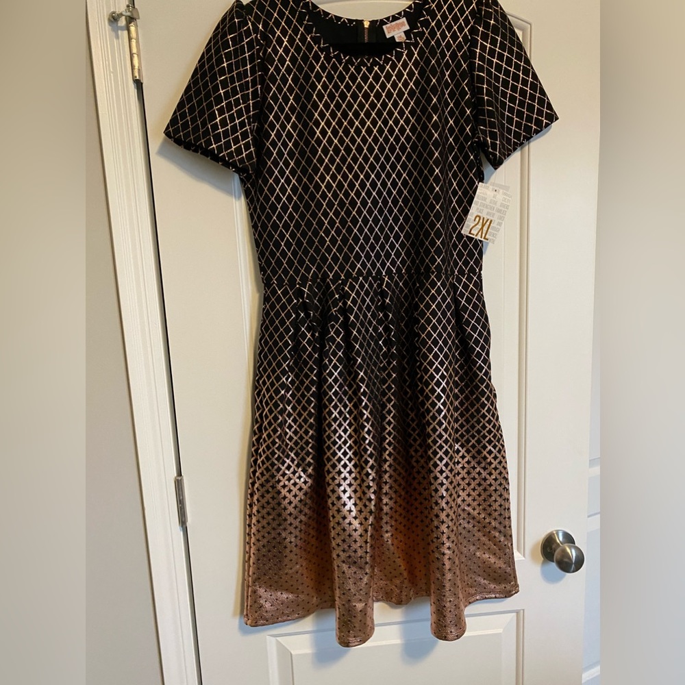 LuLaRoe Amelia dress. New with tags. Rose gold metallic with black.